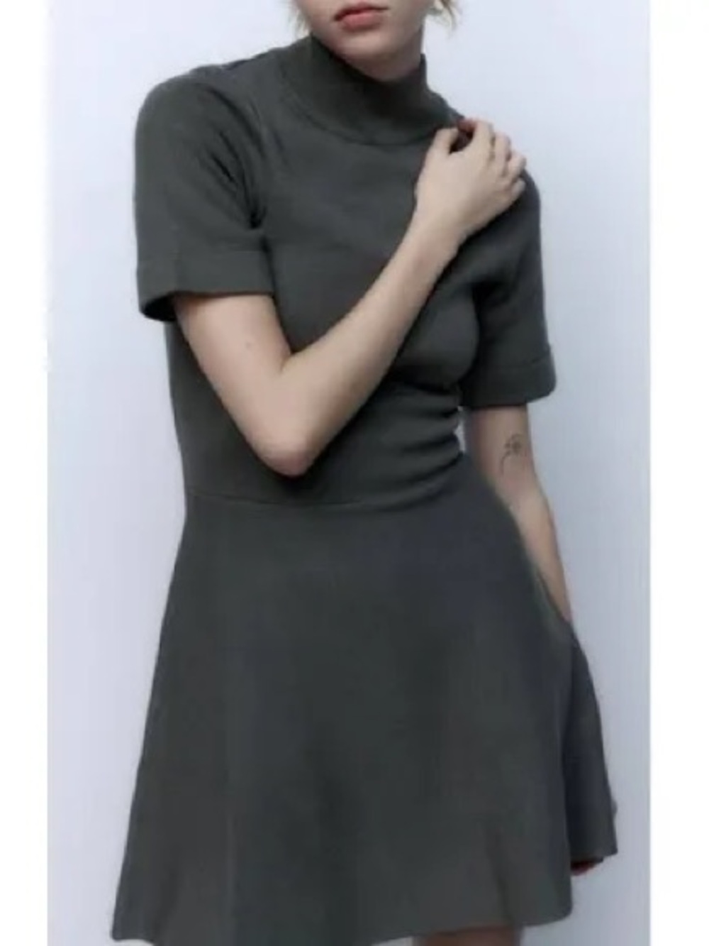 Zara grey High-Neck Short-Sleeve Mini Dress